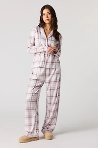 Flannel Button-Up Long Sleeve Top & Pajama Pant