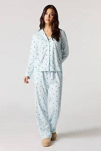 Flannel Button-Up Long Sleeve Top & Pajama Pant