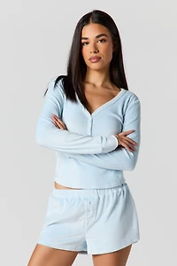 Velour Long Sleeve Top & Short Pajama Set