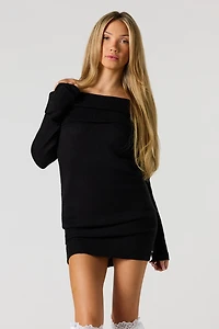 Mossy Knit Off Shoulder Sweater Mini Dress
