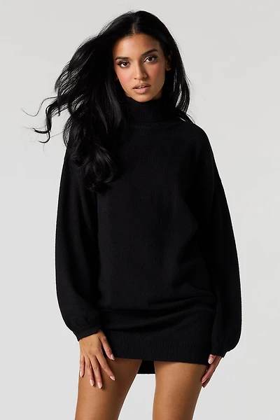 Mock Neck Long Sleeve Knit Mini Dress