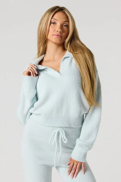 Mossy Knit Collared Long Sleeve Top