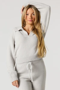 Mossy Knit Collared Long Sleeve Top