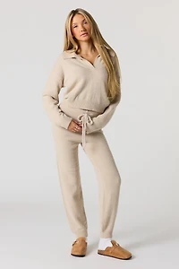 Jogger en tricot pelucheux avec taille coulissante