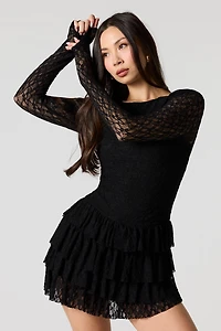 Long Sleeve Lace Ruffled Tiered Mini Dress