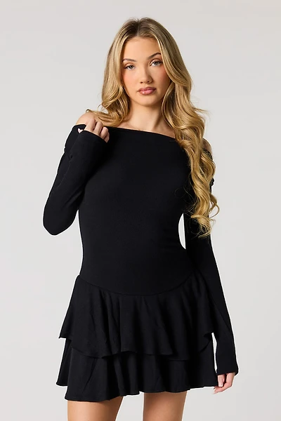 Ruffle Mini Sweater Dress