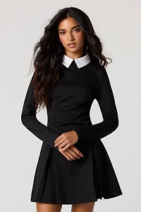 Collared Long Sleeve Pleated Mini Dress
