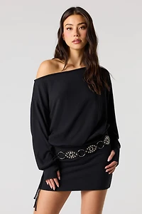 Knit Off Shoulder Long Sleeve Mini Dress