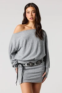 Knit Off Shoulder Long Sleeve Mini Dress