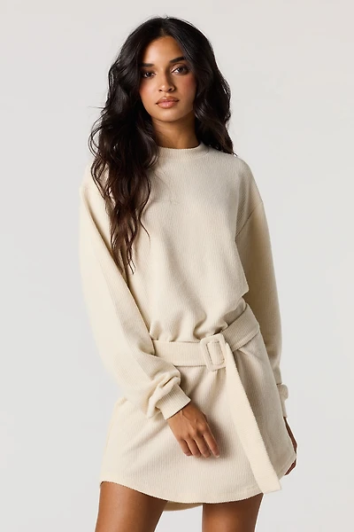 Ribbed Knit Belted Mini Dress