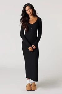 Ribbed Knit Long Sleeve Midi Dress