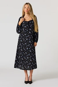 Floral Printed Long Sleeve Midi Dress