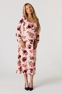 Floral Printed Long Sleeve Midi Dress