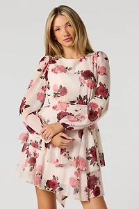 Chiffon Tiered Long Sleeve Mini Dress