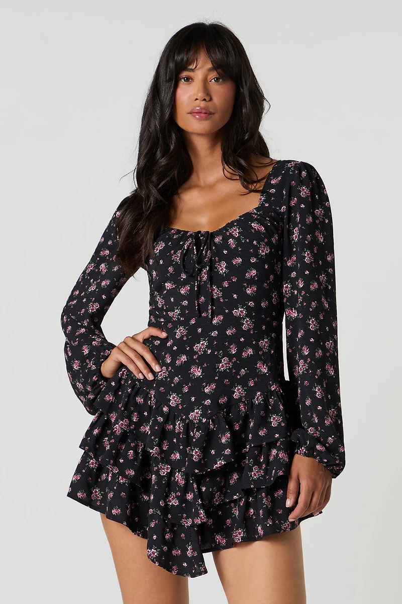 Flowy Tiered Long Sleeve Mini Dress