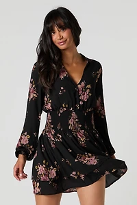 Smocked Waist Long Sleeve Mini Dress