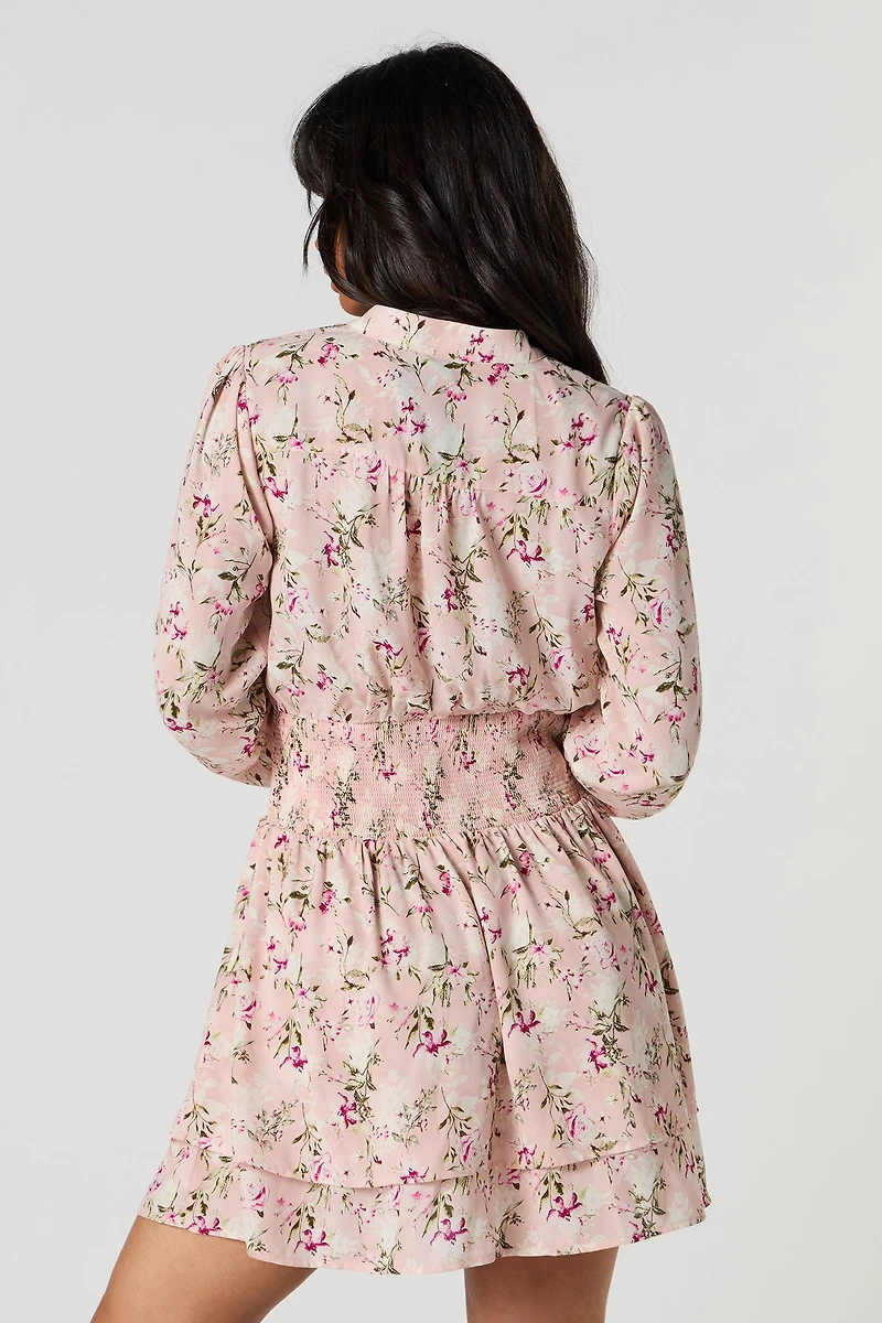 Smocked Waist Long Sleeve Mini Dress