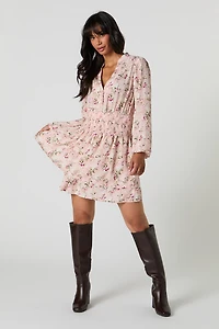 Smocked Waist Long Sleeve Mini Dress