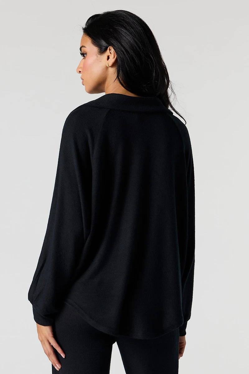 V-Neck Collared Long Sleeve Top
