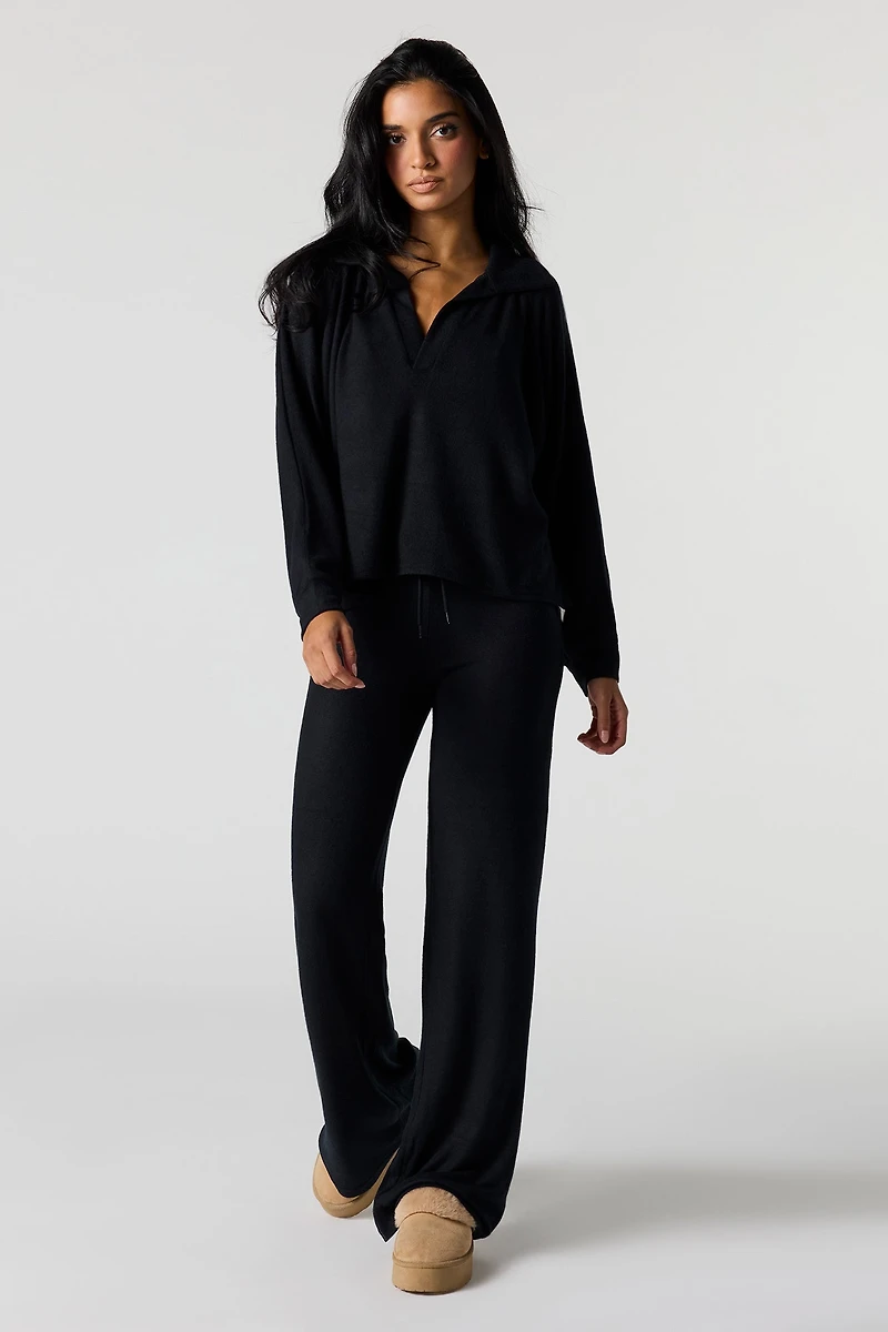 V-Neck Collared Long Sleeve Top