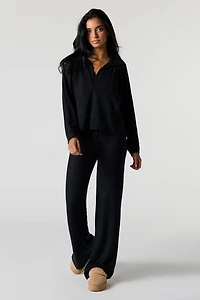 V-Neck Collared Long Sleeve Top