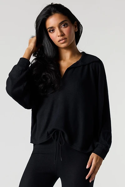 V-Neck Collared Long Sleeve Top
