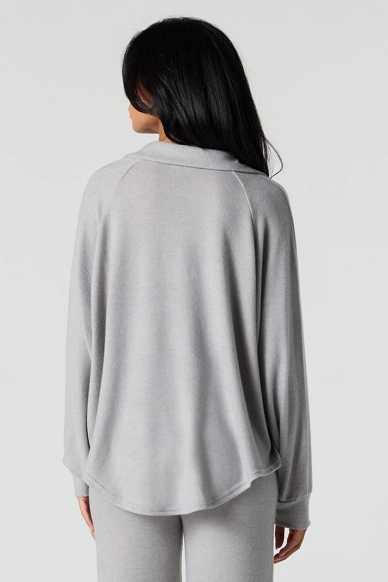 V-Neck Collared Long Sleeve Top