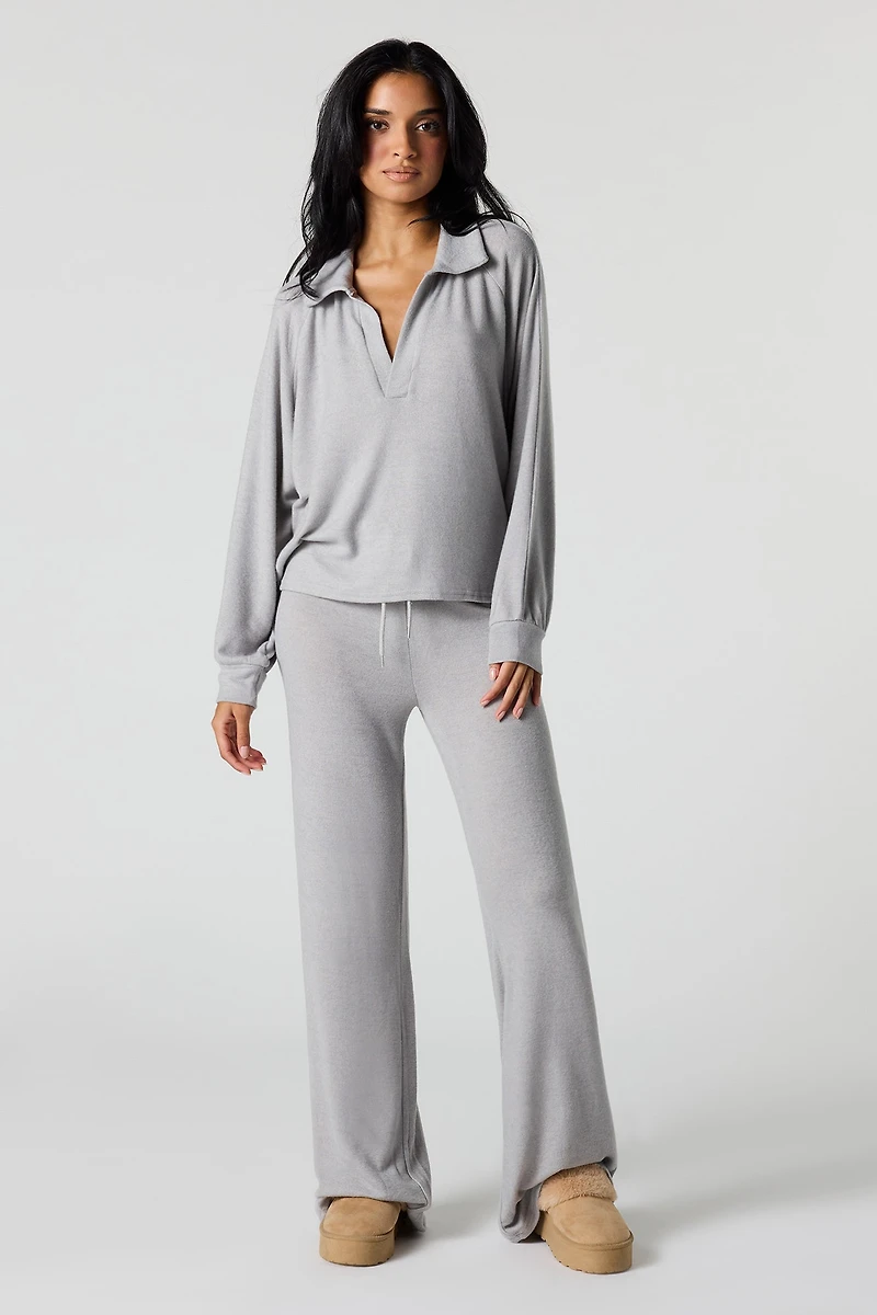 V-Neck Collared Long Sleeve Top