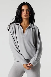 V-Neck Collared Long Sleeve Top