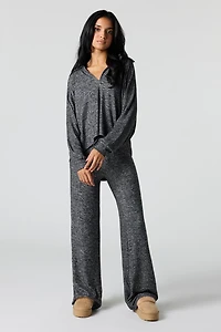 V-Neck Collared Long Sleeve Top