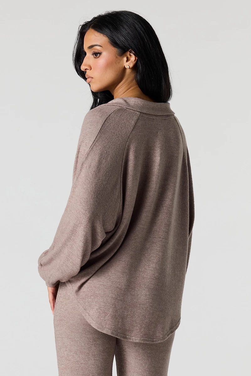 V-Neck Collared Long Sleeve Top