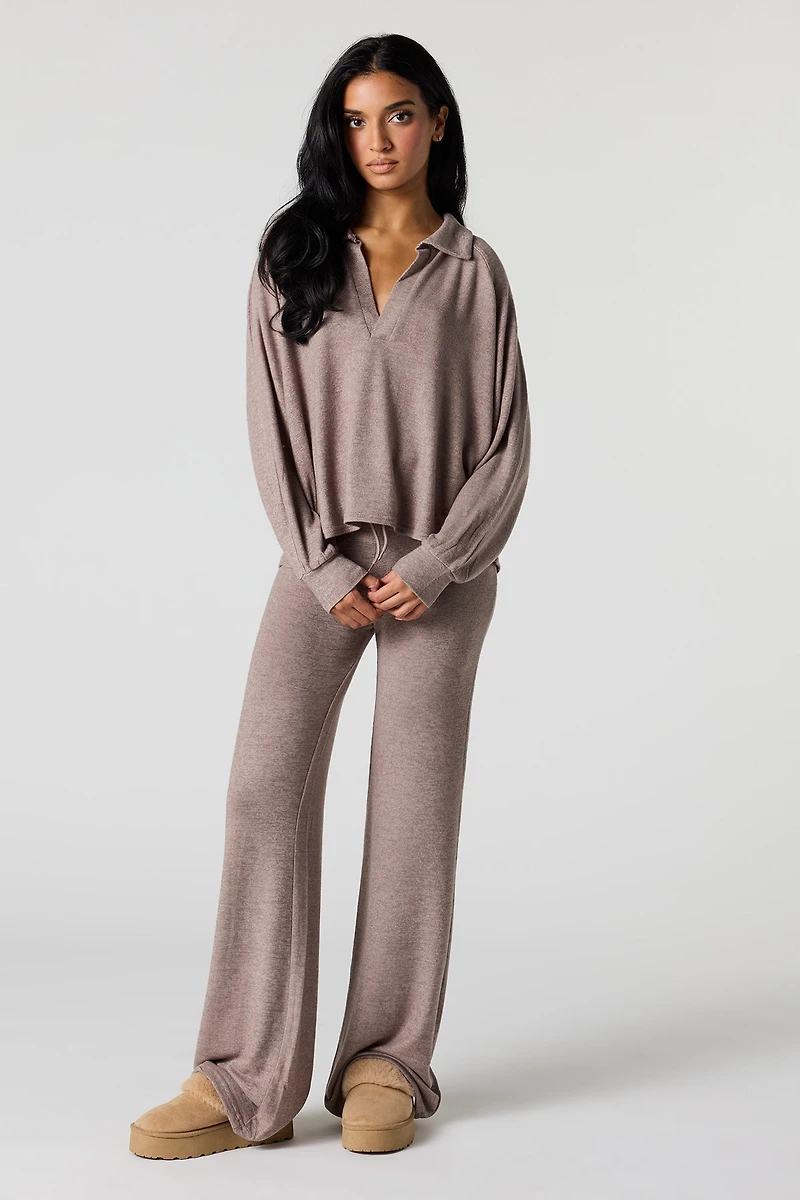 V-Neck Collared Long Sleeve Top