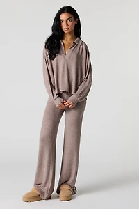 V-Neck Collared Long Sleeve Top