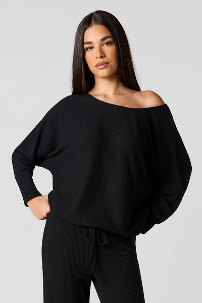 Ribbed Knit Off Shoulder Top