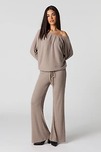 Pantalon en tricot côtelé à jambe évasée