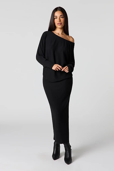 Ribbed Knit Midi Skirt