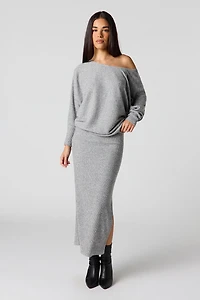 Ribbed Knit Midi Skirt