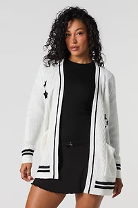 Embroidered Cable Knit Cardigan