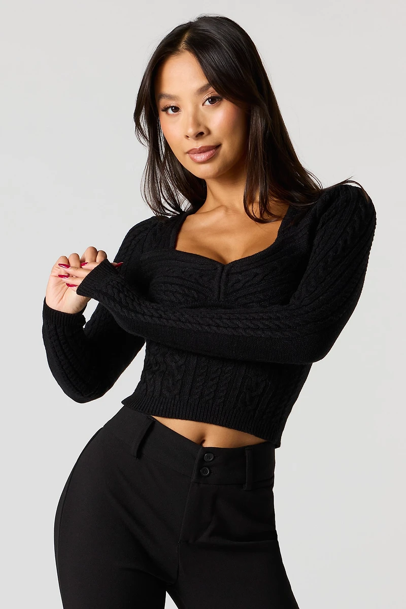Cable Knit Sweetheart Sweater