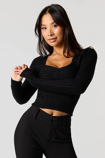 Cable Knit Sweetheart Sweater
