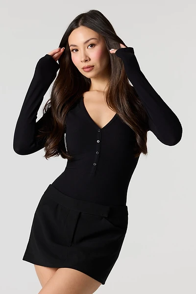 Ribbed Collared Long Sleeve Bodysuit