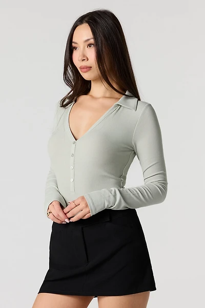Ribbed Collared Long Sleeve Bodysuit