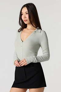 Ribbed Collared Long Sleeve Bodysuit