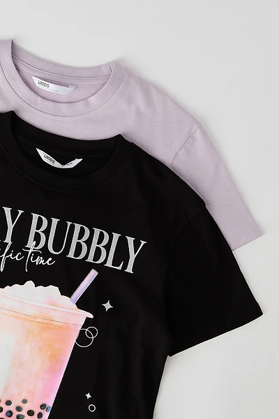 Girls Graphic & Solid T-Shirt (2 Pack)