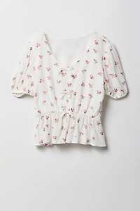 Girls Bow Short Sleeve Top