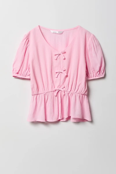 Girls Bow Short Sleeve Top
