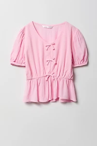 Girls Bow Short Sleeve Top