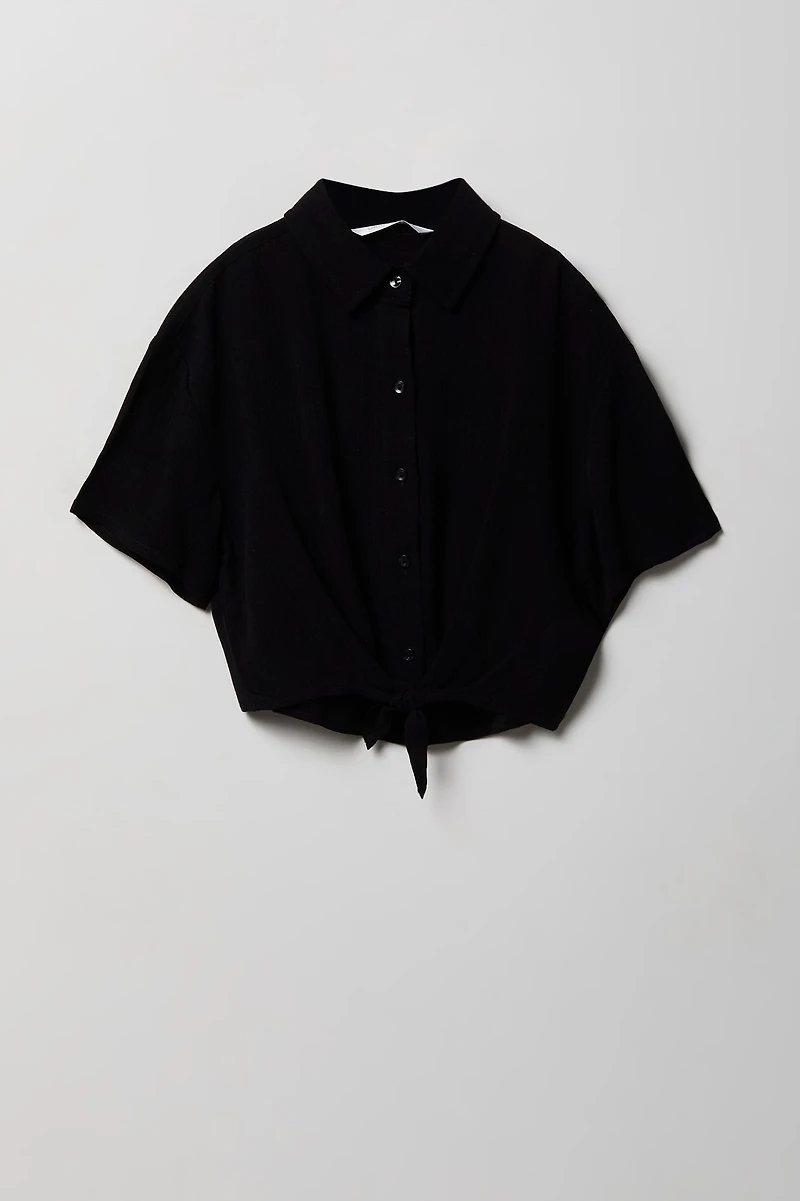 Girls Textured Boxy Front Tie Top