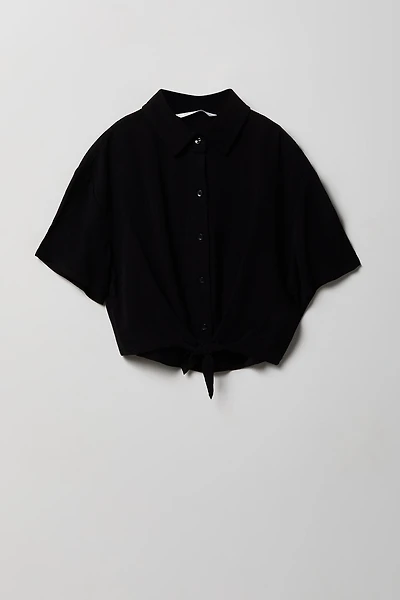 Girls Textured Boxy Front Tie Top