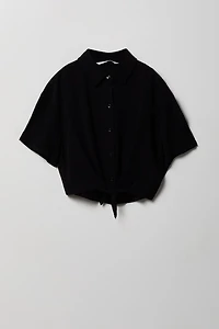 Girls Textured Boxy Front Tie Top